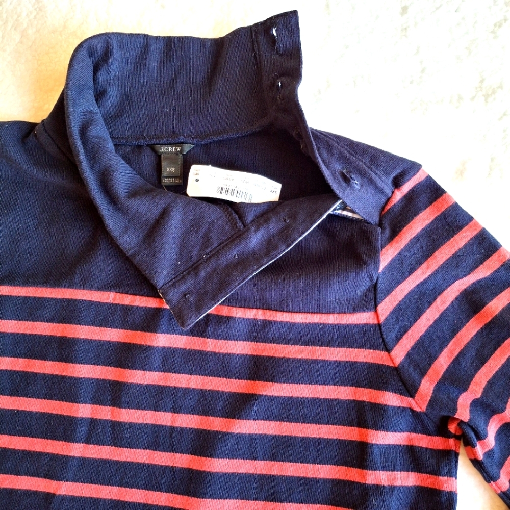 New J. Crew Coral Navy Nautical‎ Stripe TurtleNeck Longsleeve Sweater 100%Cotton - Picture 9 of 14